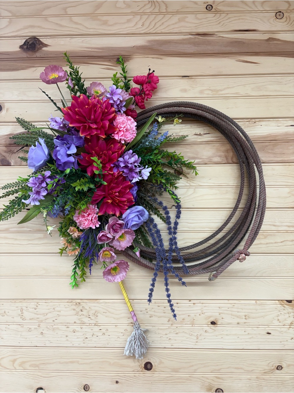 okie dokie Pink, Purple & Green Faux Floral Lariat Garland